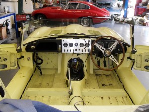 Jaguar E-type stripped down ready for complete retrim