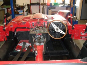 Jaguar E-type stripped down ready for complete retrim